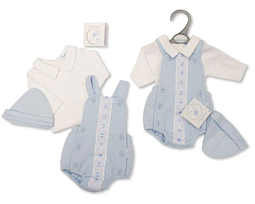 Premature Baby Boys 3pc Romper Set with Lace and Hat-367s