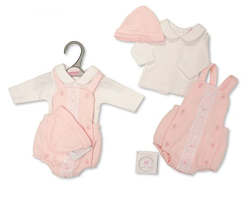 Premature Baby Girls 3pc Romper Set with Lace and Hat-367