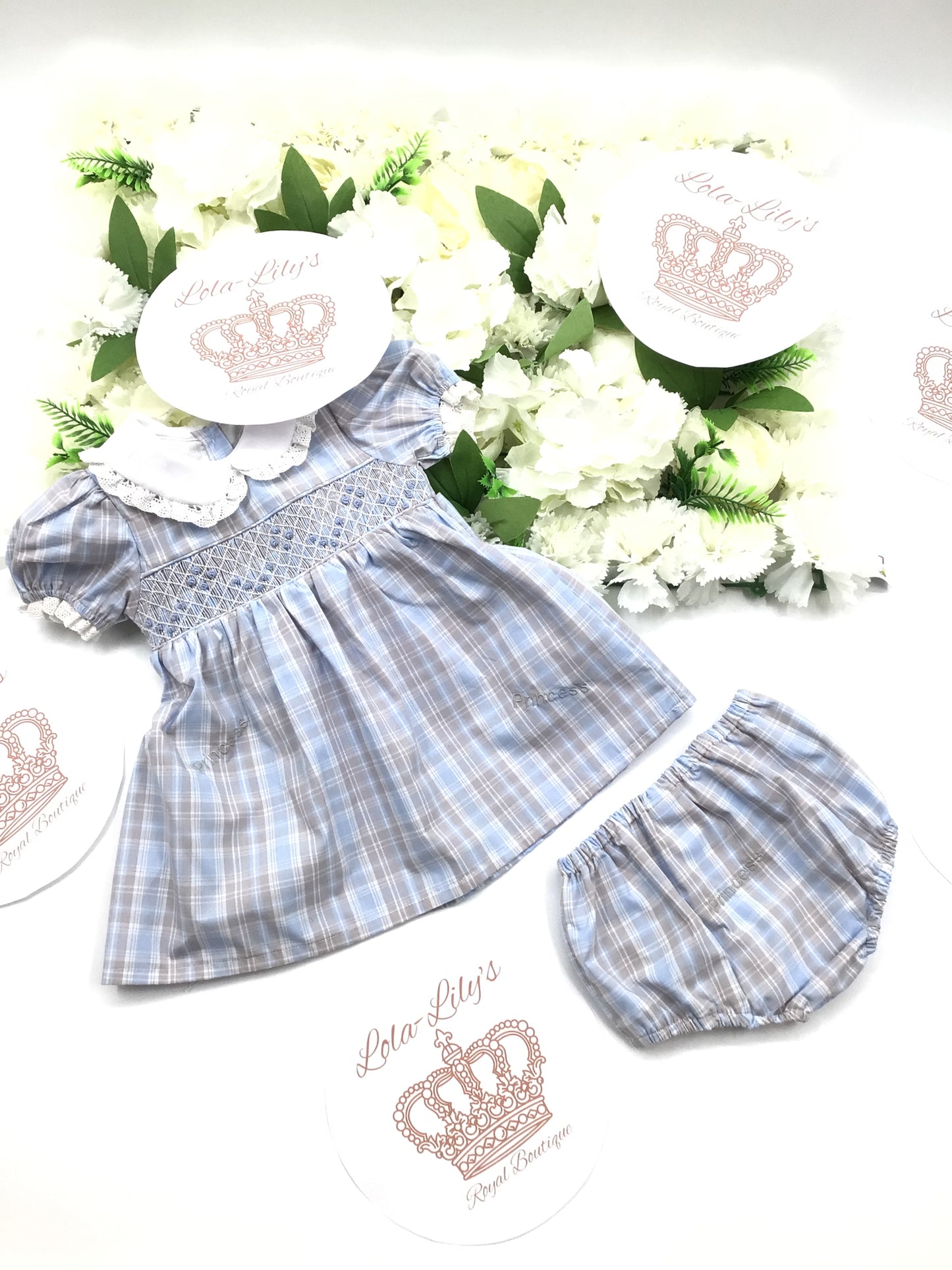 Caramelo blue smocked princess dress with nickers (131223)