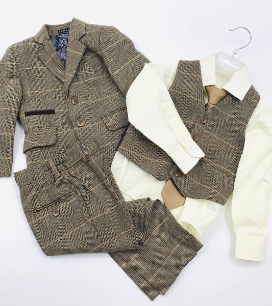 Boys 5pc double lining tweed suit / 902