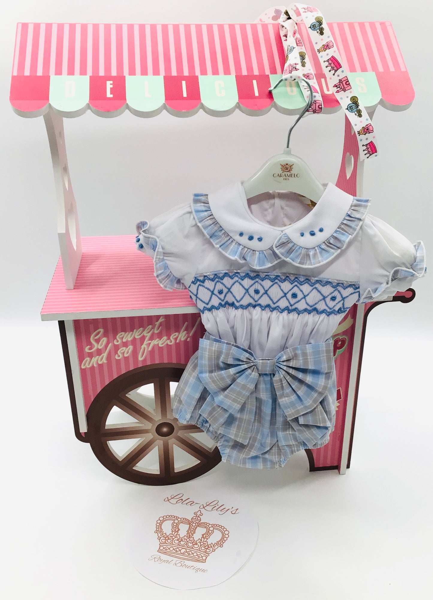 Caramelo blue smocked romper (131428)