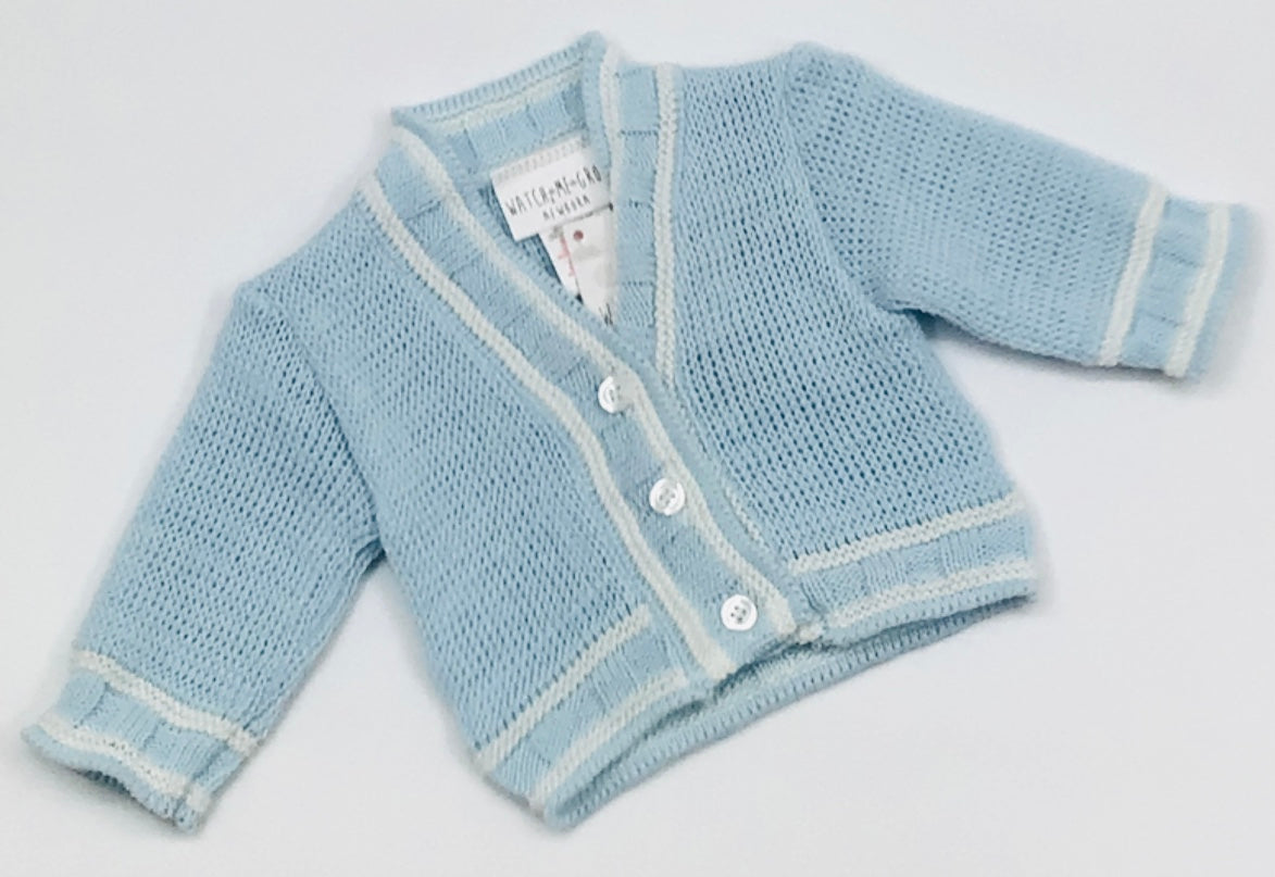 Baby boys baby blue and white cardigan / H1982