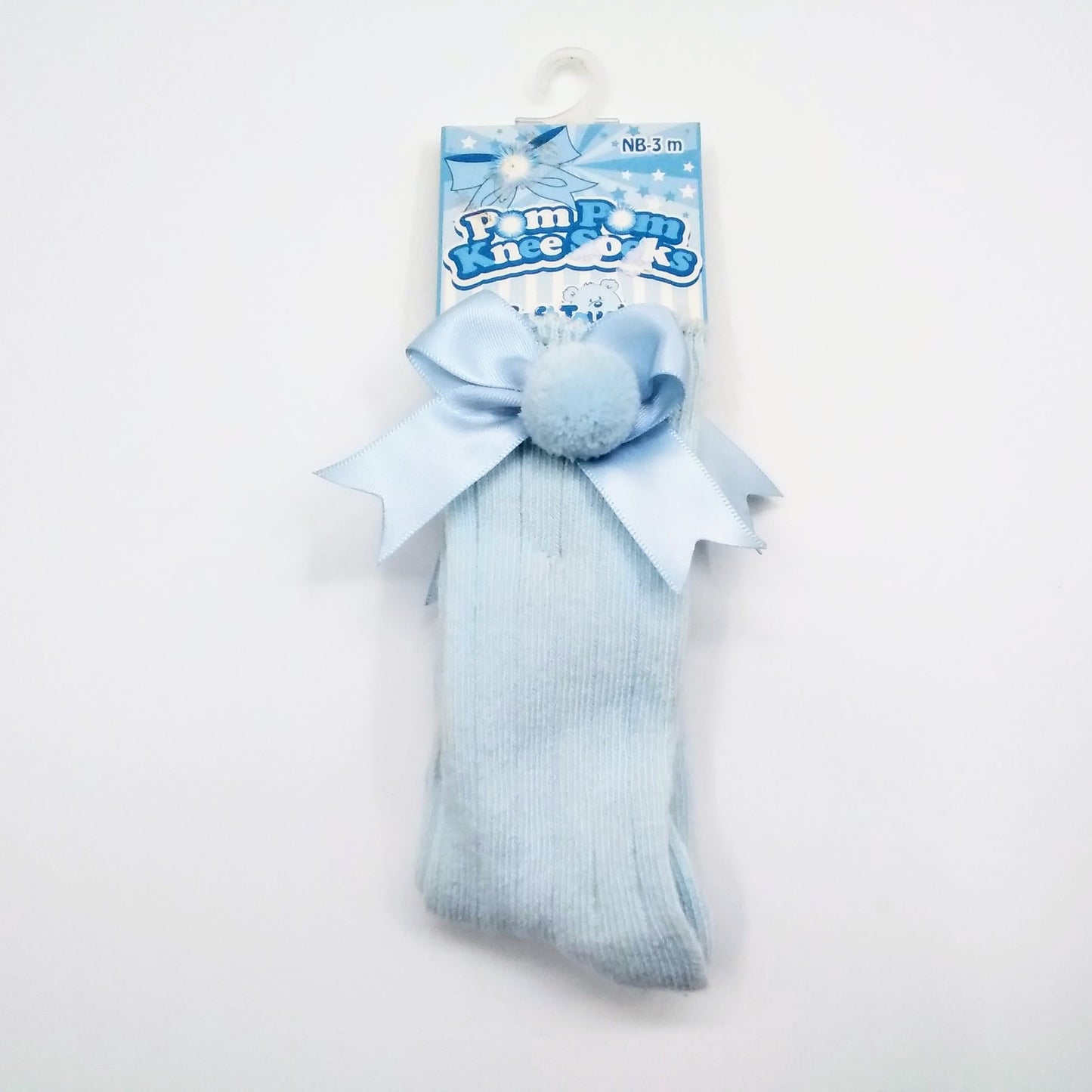 Soft touch baby blue pom pom knee socks