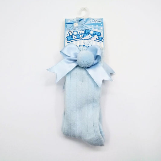 Soft touch baby blue pom pom knee socks