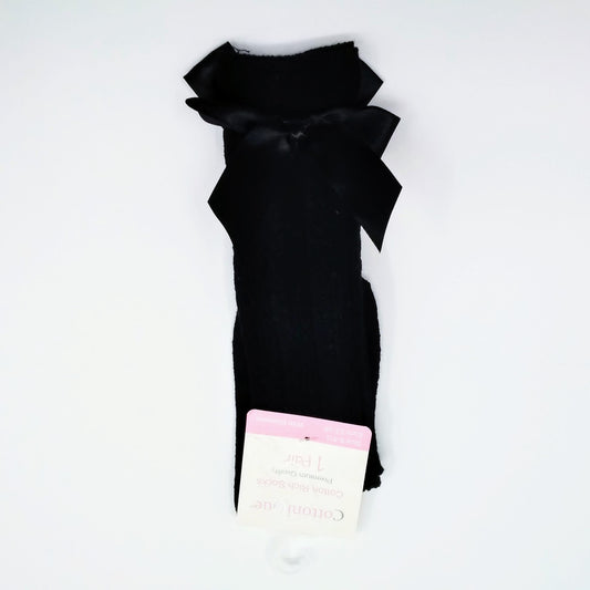 Girls black bow socks