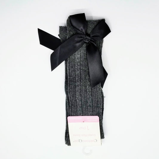 Girls dark grey bow socks