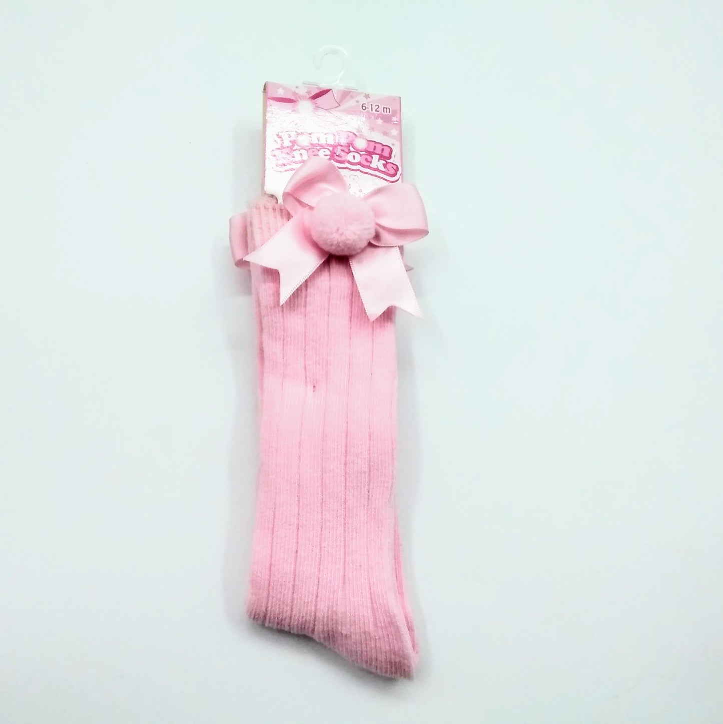 Soft touch pink pom pom knee socks