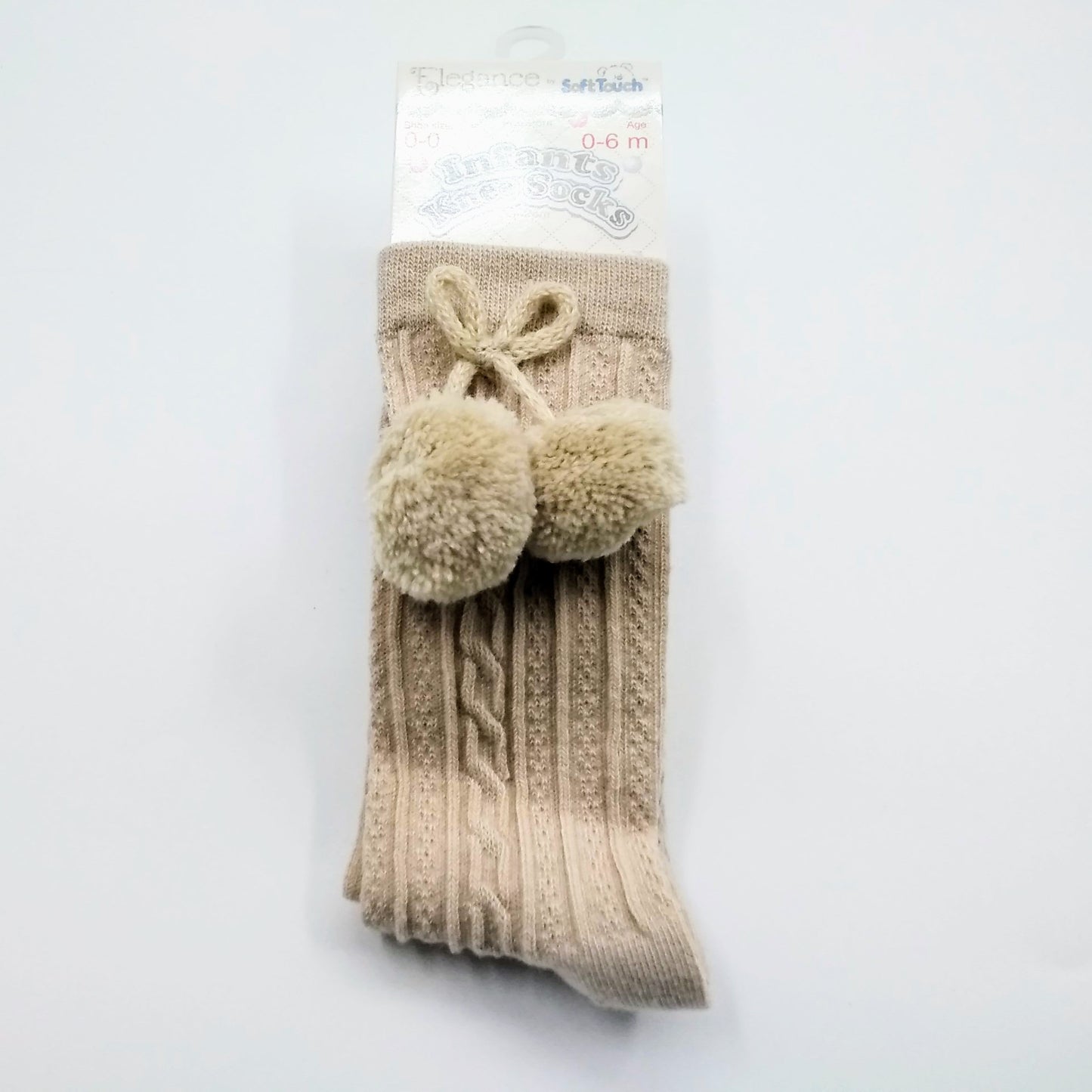 Unisex beige pom pom knee socks