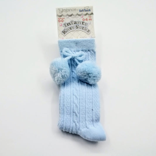 Unisex baby blue pom pom knee socks