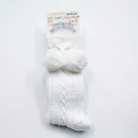 Unisex white pom pom knee socks