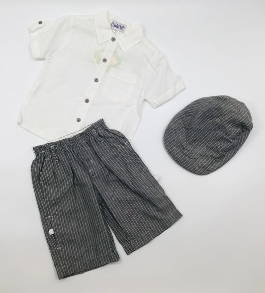 Boys 3pc grey short set with flat cap / WU7 SALE