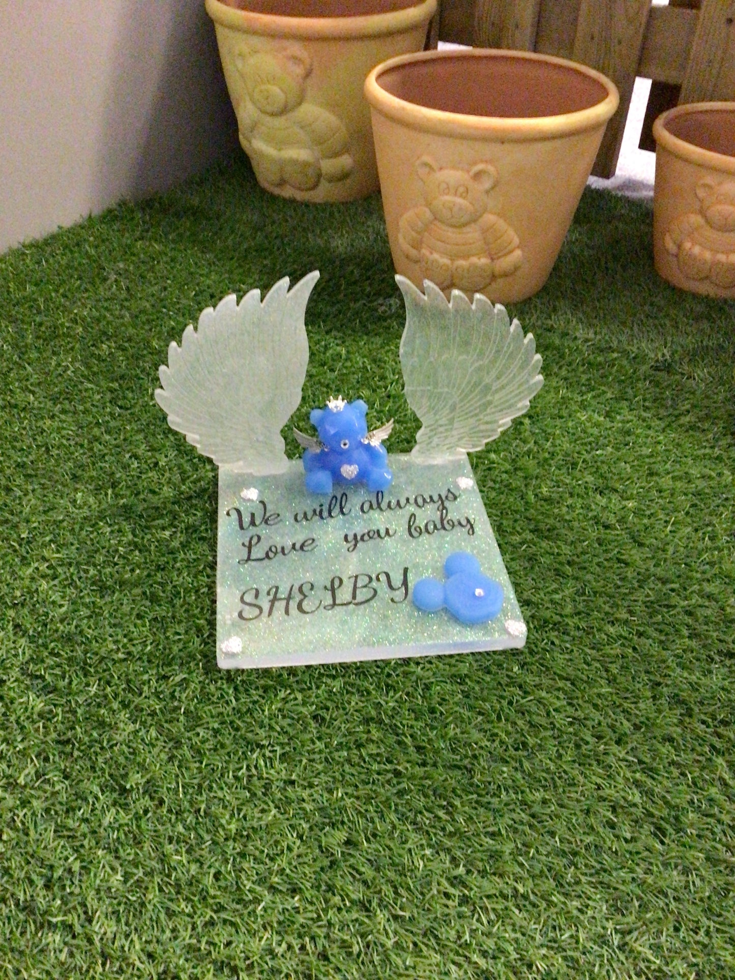 7'' Personalised angel base with 3'' angel bear / size 7'' by 7'' by 7''