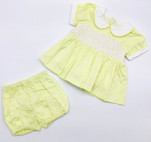 Lemon smocked dress with panties