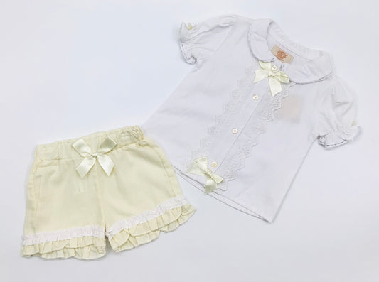 Caramelo Girls lemon 2pc bow short set SALE