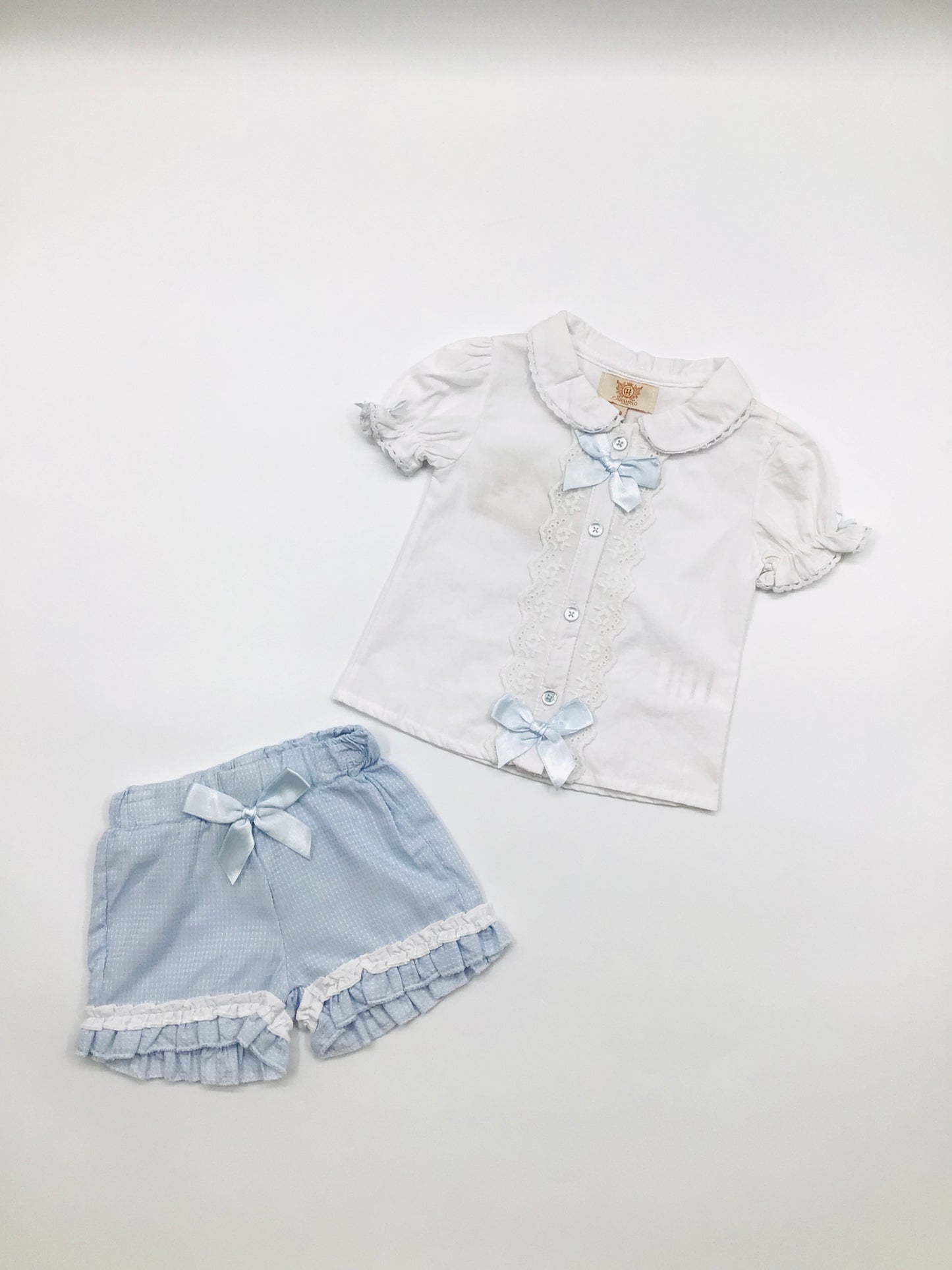 Caramelo girls blue 2pc bow short set SALE