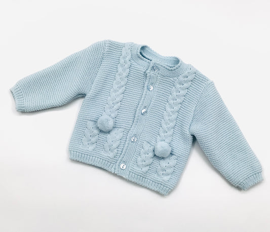 Baby boys baby blue Pom Pom cardigan / cas01