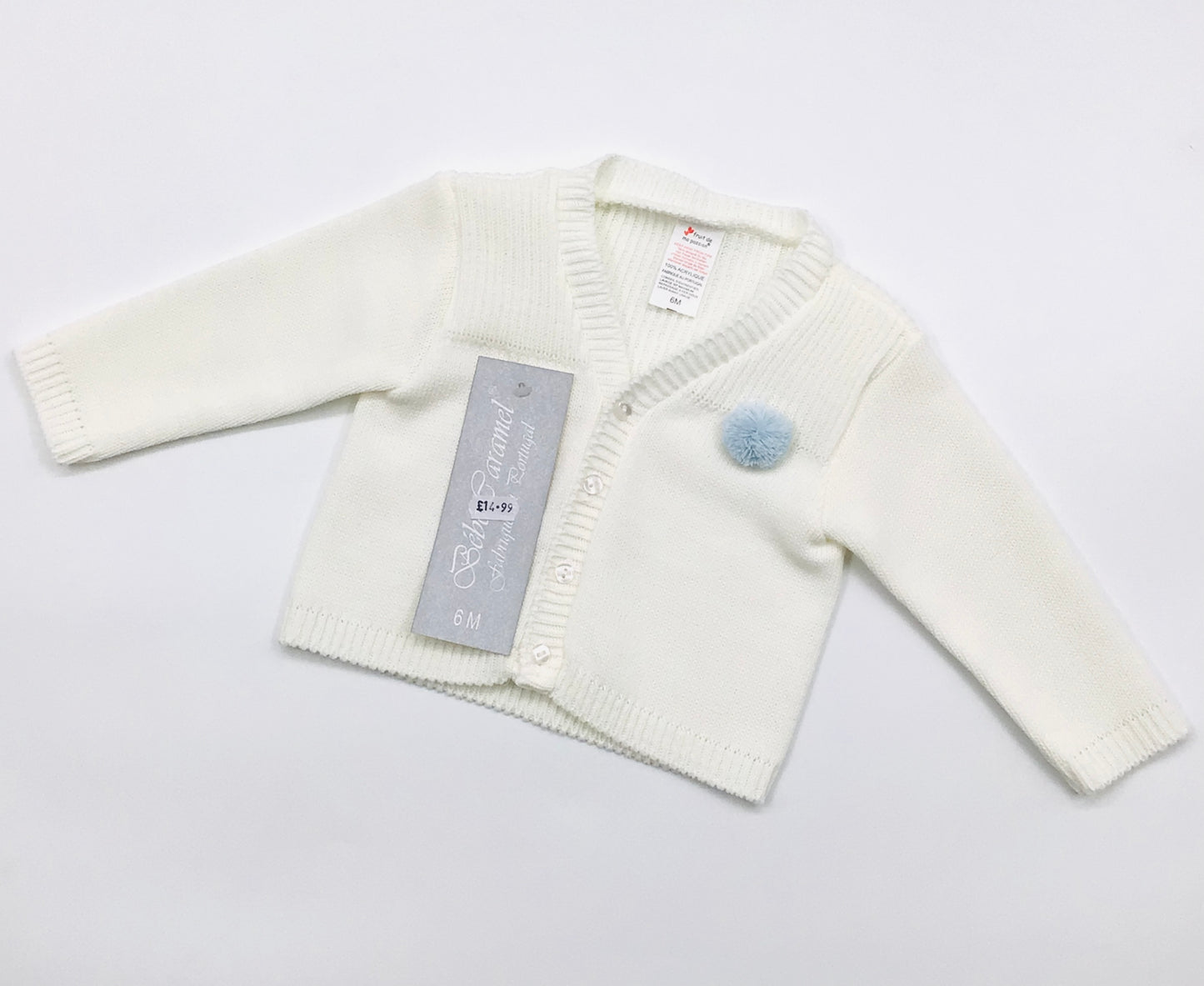 Baby boys white and baby blue Pom Pom cardigan / 23660