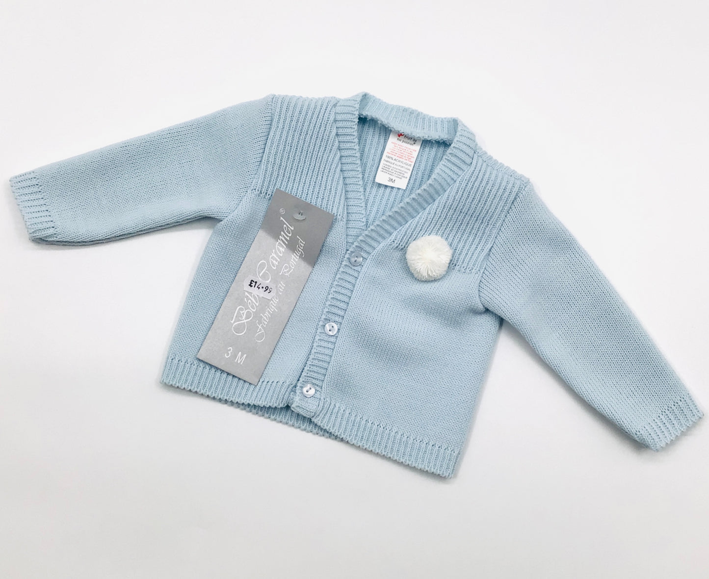 Baby boys baby blue and white Pom Pom cardigan / 23660