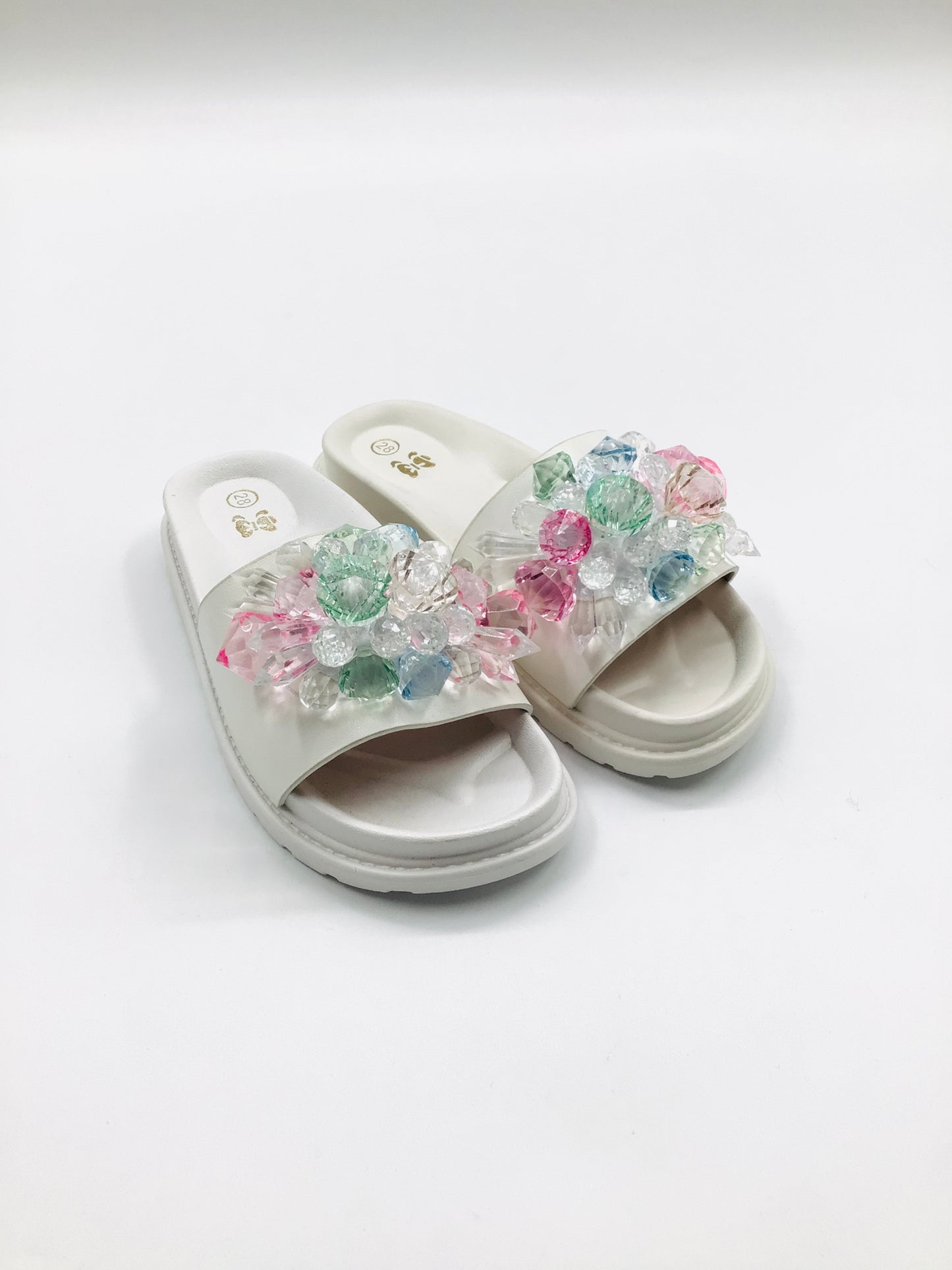 Girls crystal white sliders SALE