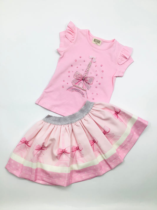 Girls pink Paris skirt set / N3538 SALE