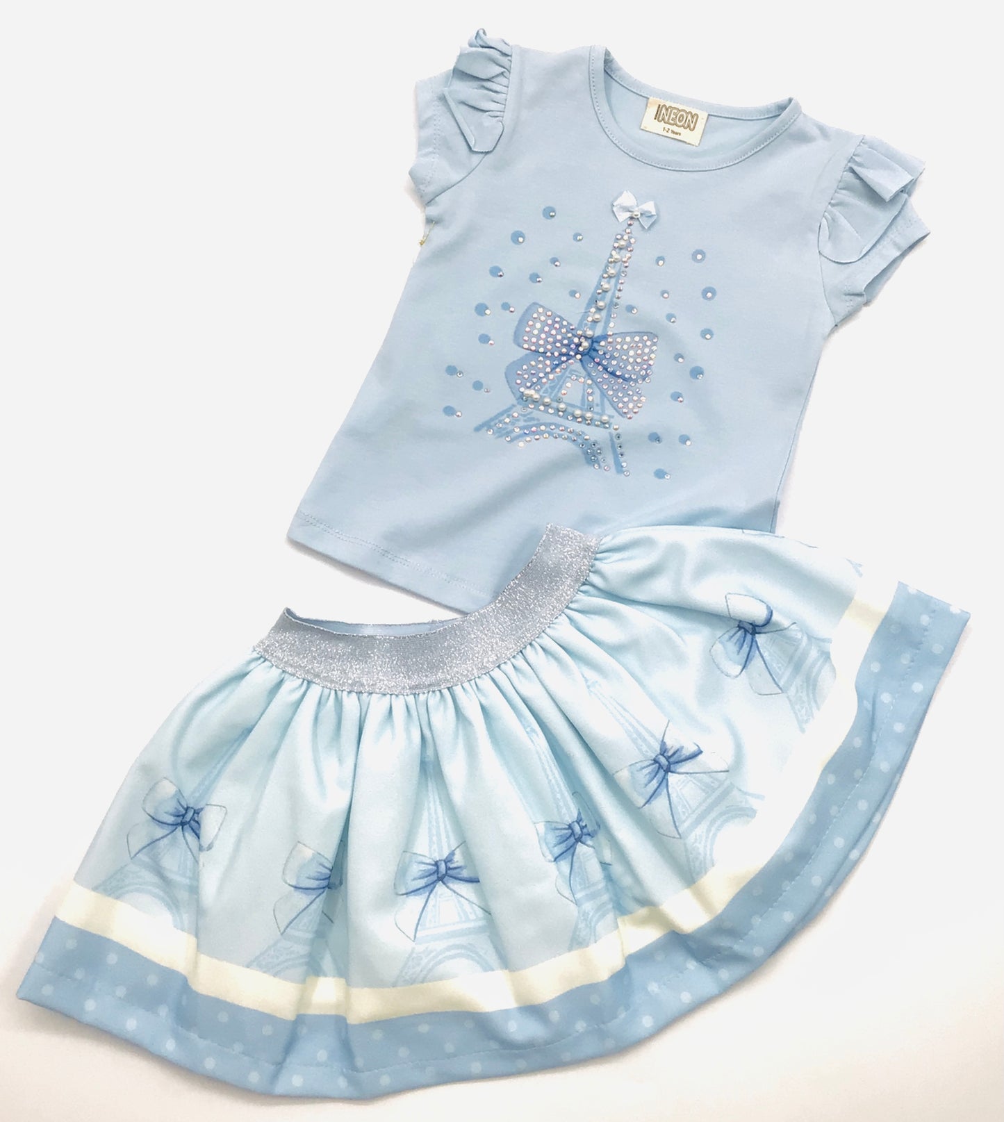 Girls blue Paris skirt set SALE