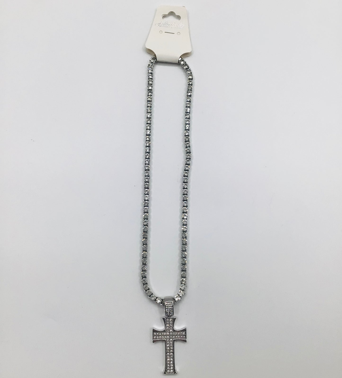 Crystal curve cross necklace