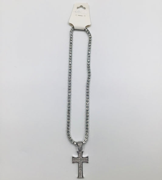 Crystal curve cross necklace