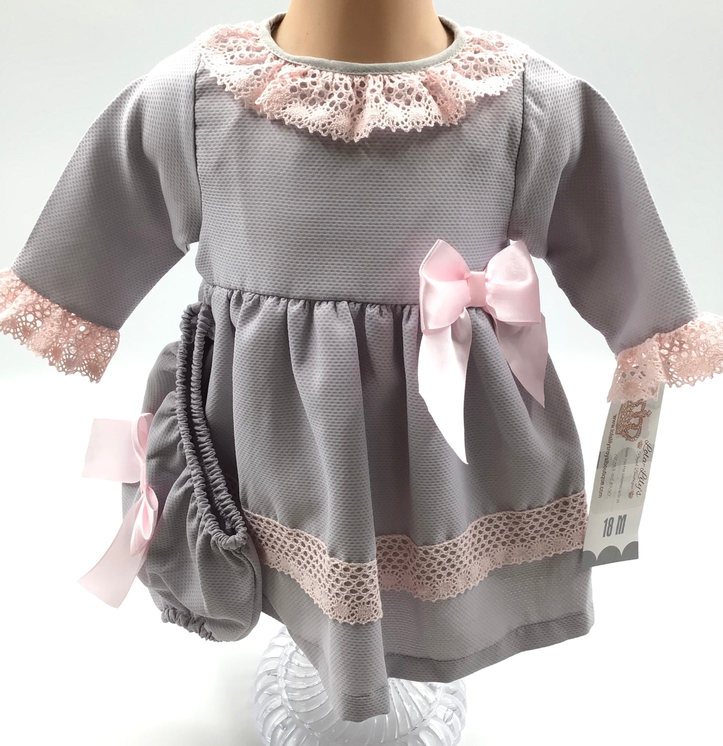 Girls 2pc pink and grey bow dress / VEC002