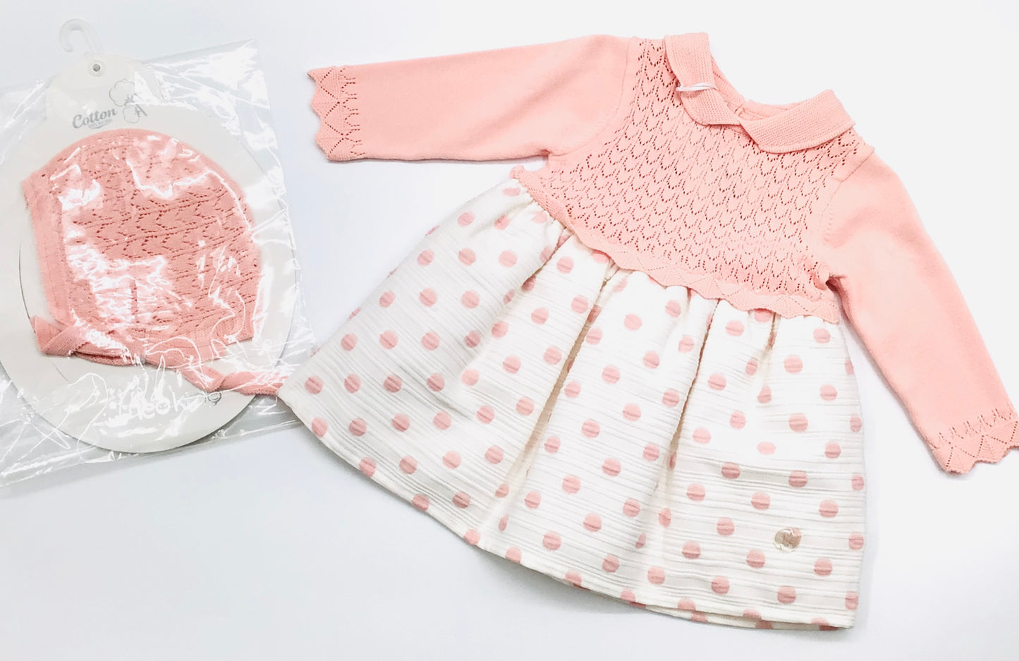 Girls Leoking pink dress with bonnet / EL5321