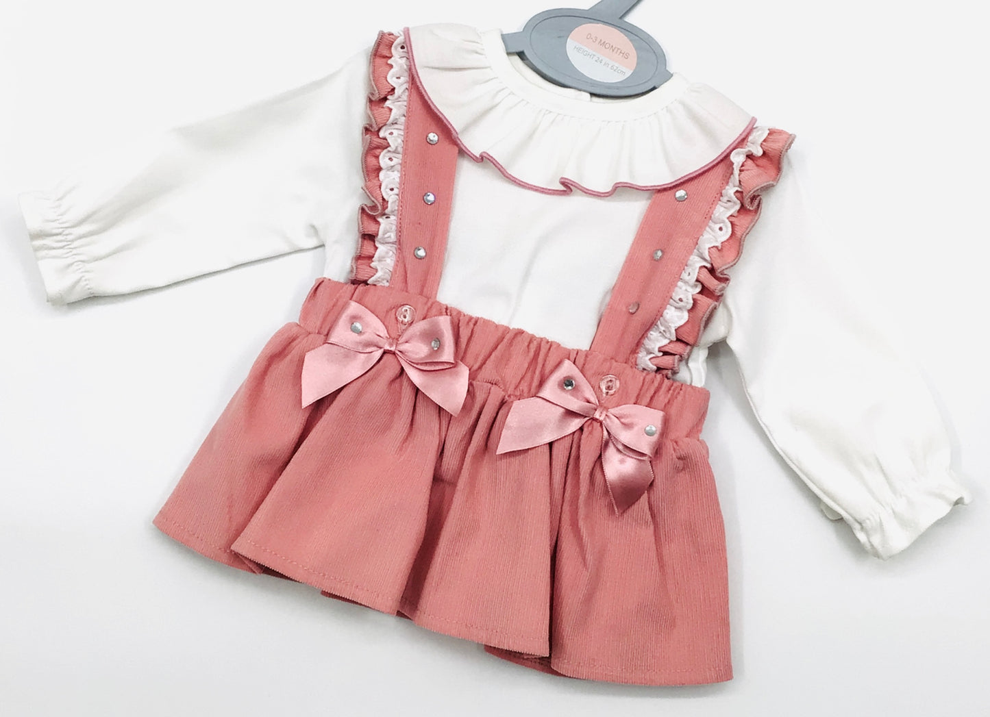 Girls 2pc crystal pink and white frilly romper / 2472DP