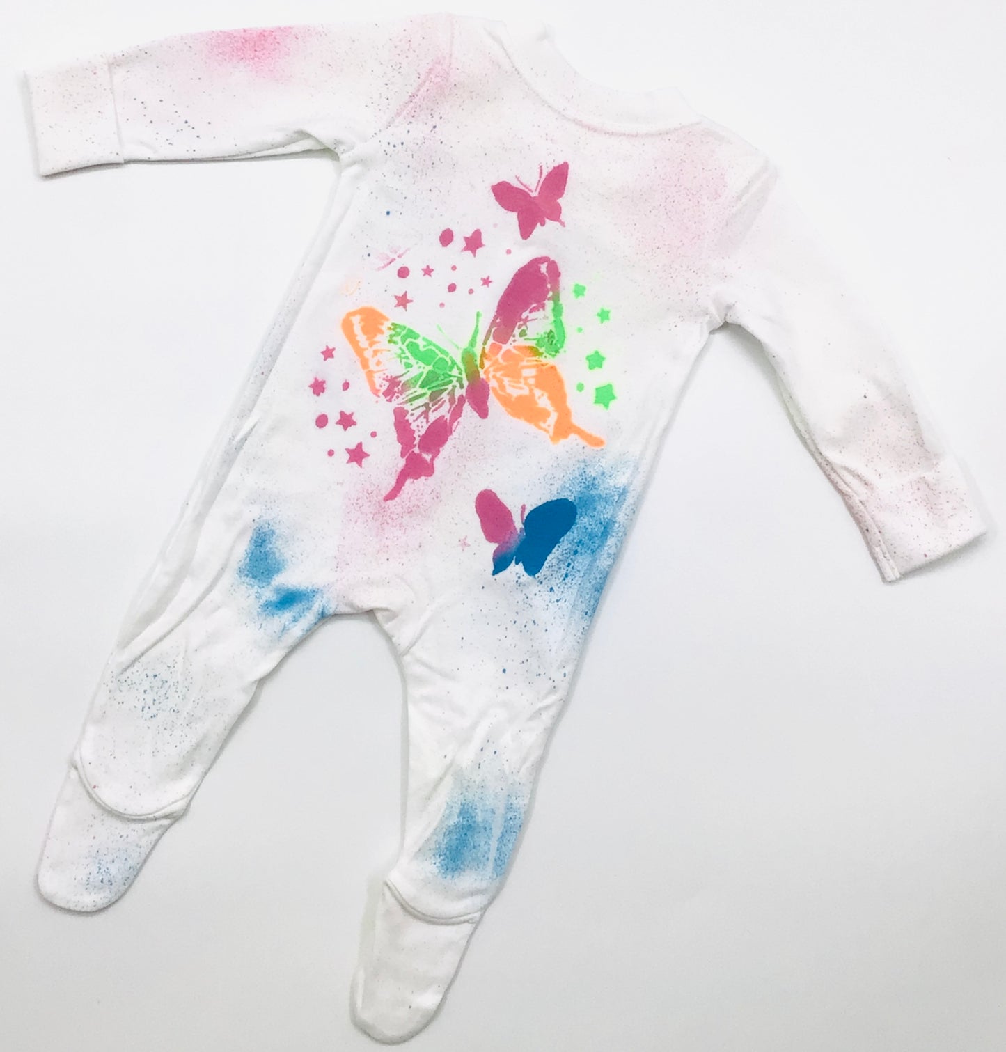 2x Rainbow spray babygrow