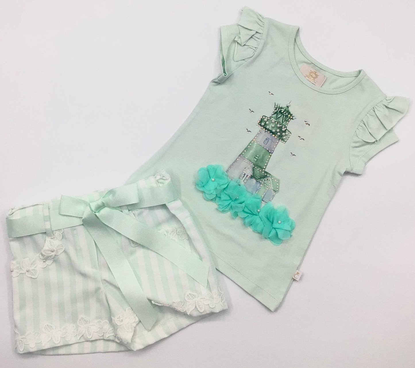 Girls caramelo mint green short set SALE