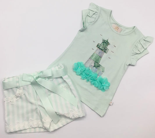 Girls caramelo mint green short set SALE