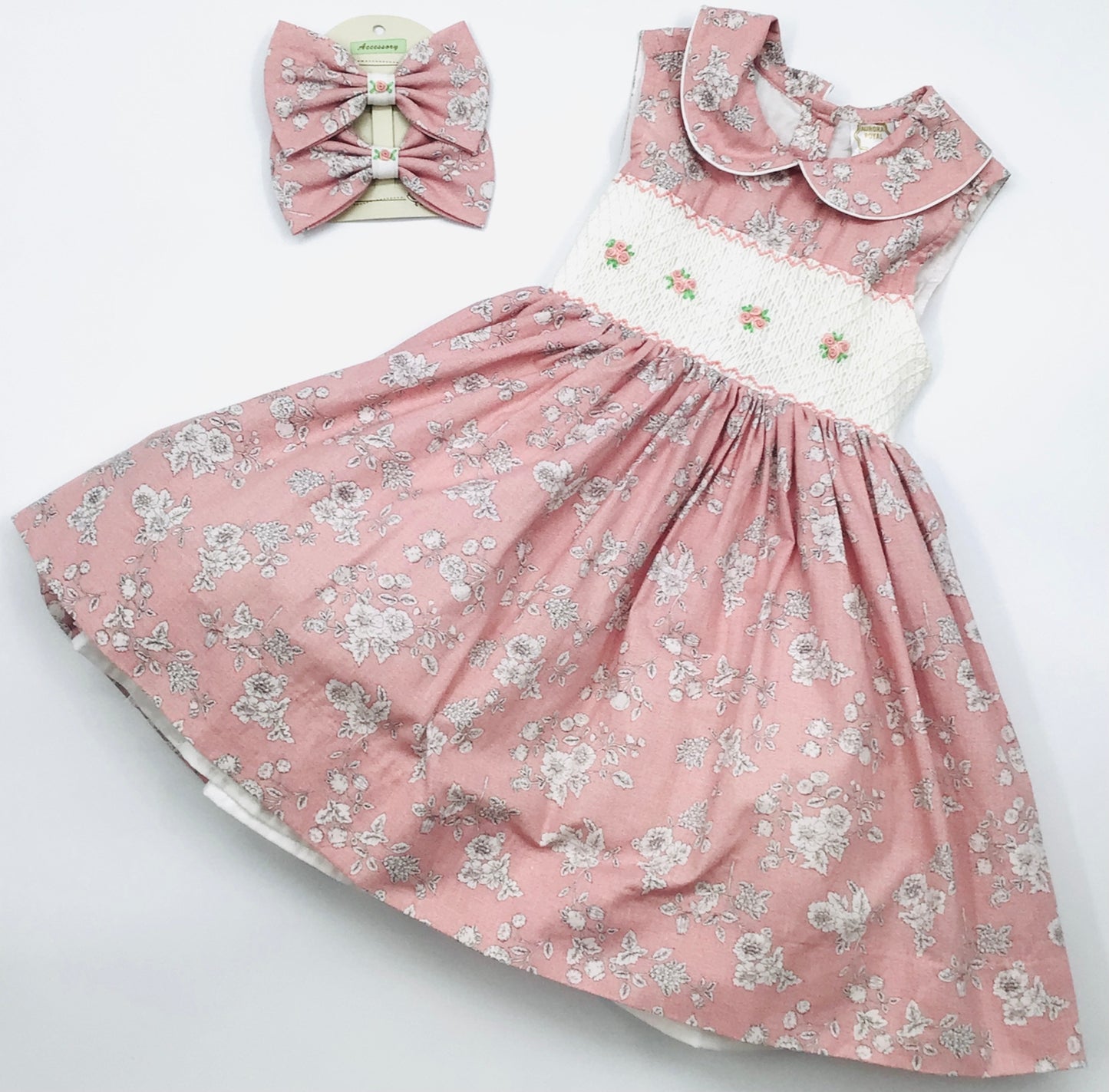 Girls aurora royal pink flower dress with bow hair clip