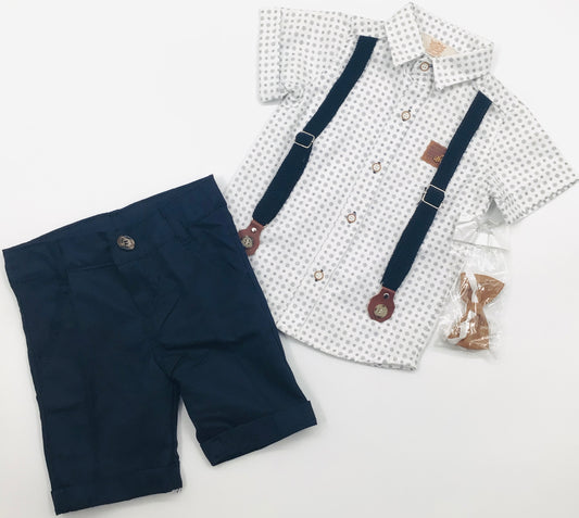 Boys caramelo white 3pc short set with bow tie / 193106 SALE