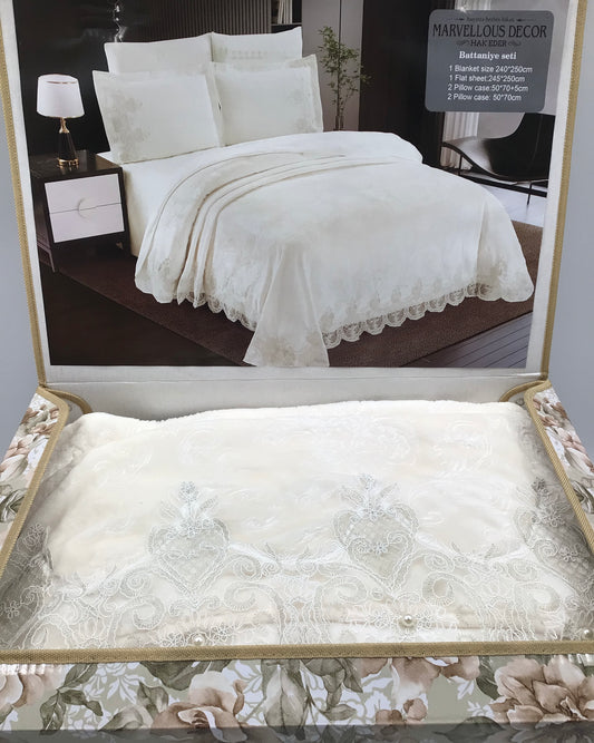 6pc cream lace throw over