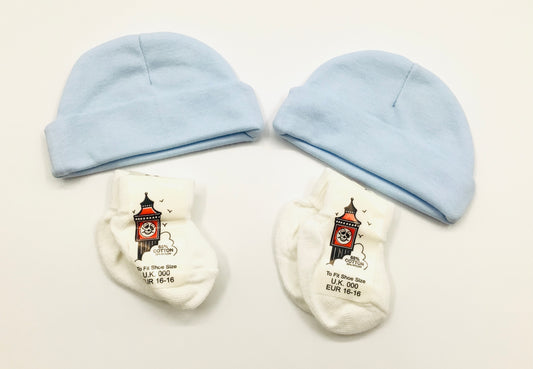 Tiny baby hats and socks set