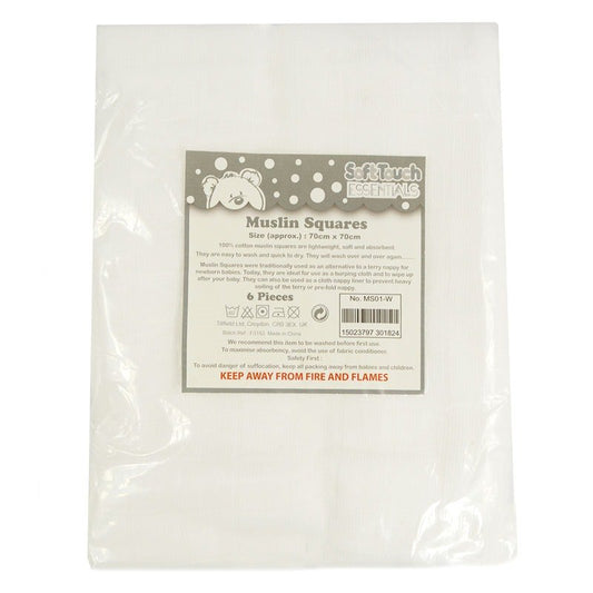 MS01-W: WHITE 6 PACK MUSLIN SQUARES