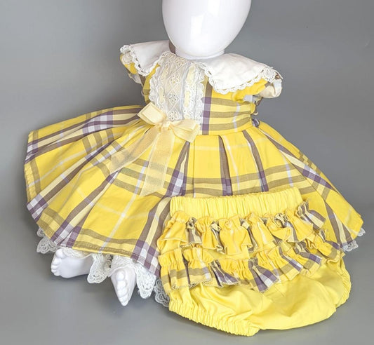 Baby & Toddlers yellow tartan frilled dress with organza underskirt.