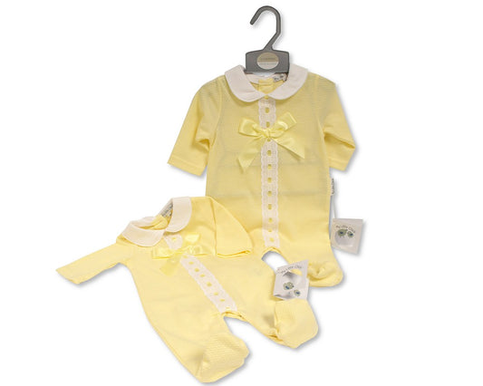 Lemon Laced Woven Ribbon Babygrow NB-6M