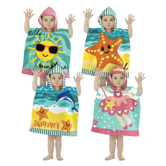 BIT227585: MINI KIDS HOODED PONCHO PAL BEACH, BATH TOWELS 50X100CM - ASSORTED DESIGNS (18 MONTHS- 3 YEARS)