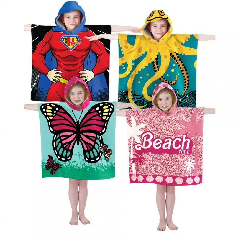 BIT227608: KIDS HOODED PONCHO PAL BEACH, BATH TOWELS 60X120CM - ASSORTED DESIGNS (4-8 YEARS )