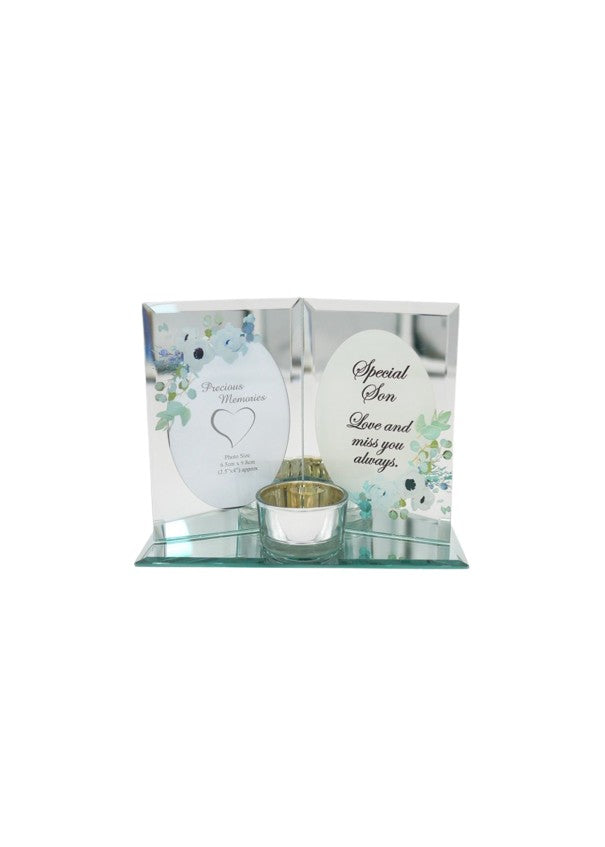 Son floral design book shape glass tea light holder/photo frame.