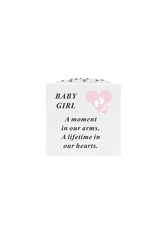 Baby Girl Footprints Plastic Rosebowl With Chrome Lid