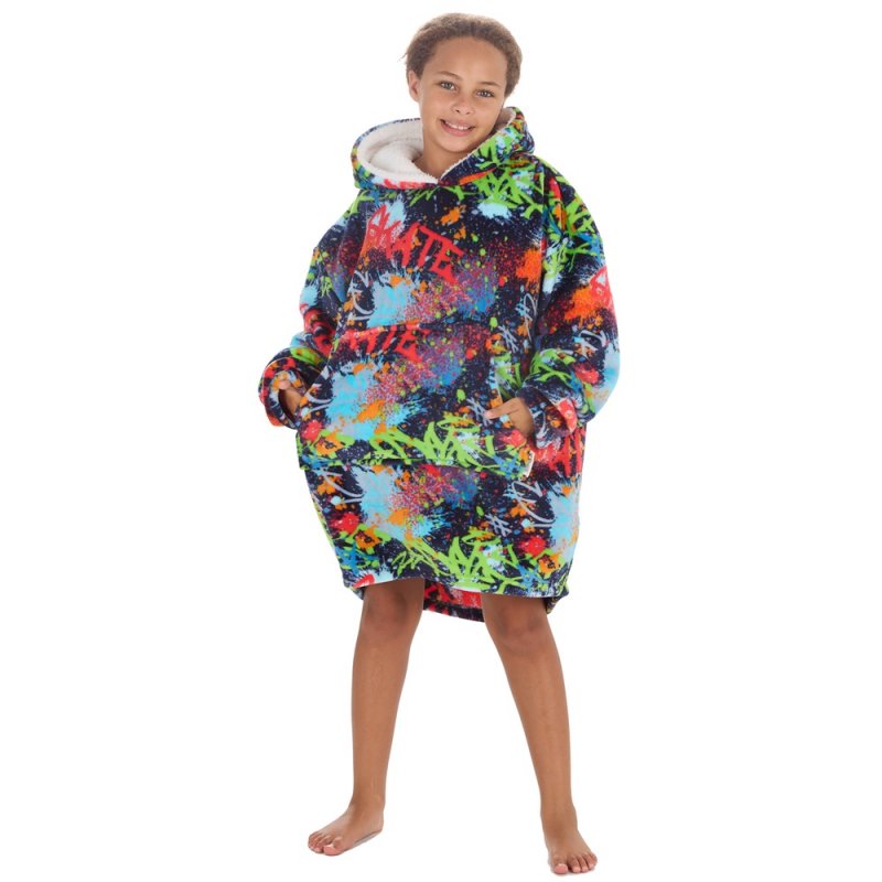 18C878: Kids Plush Oversized Hoodie- Graffiti (One Size - 7-13 Years)