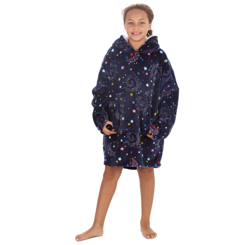 18C874: Girls Plush Oversized Hoodie- Celestial (One Size - 7-13 Years)