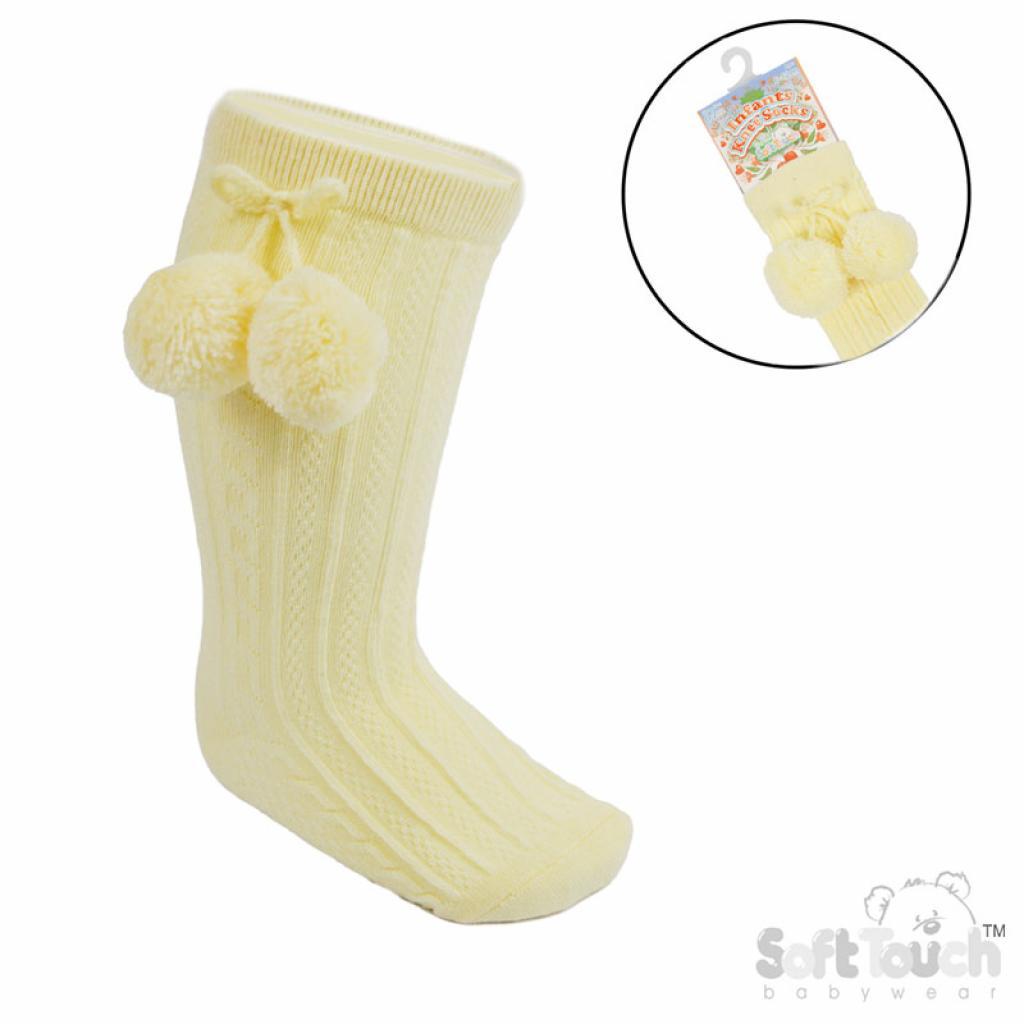 Yellow Knee High PomPom Socks 0-24M